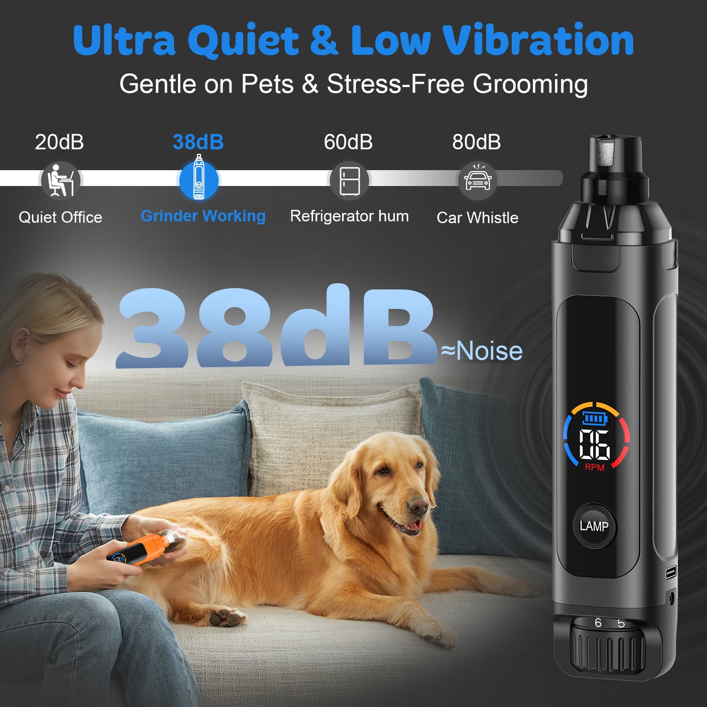 Gray Dog Nail Grinder Upgraded,Professional 6-Speed Rechargeable Electric Dog Nail Clippers Pet Nail Trimmer Painless Paws Grooming & Smoothing for Small Medium Large Dogs & Cats (Gray)