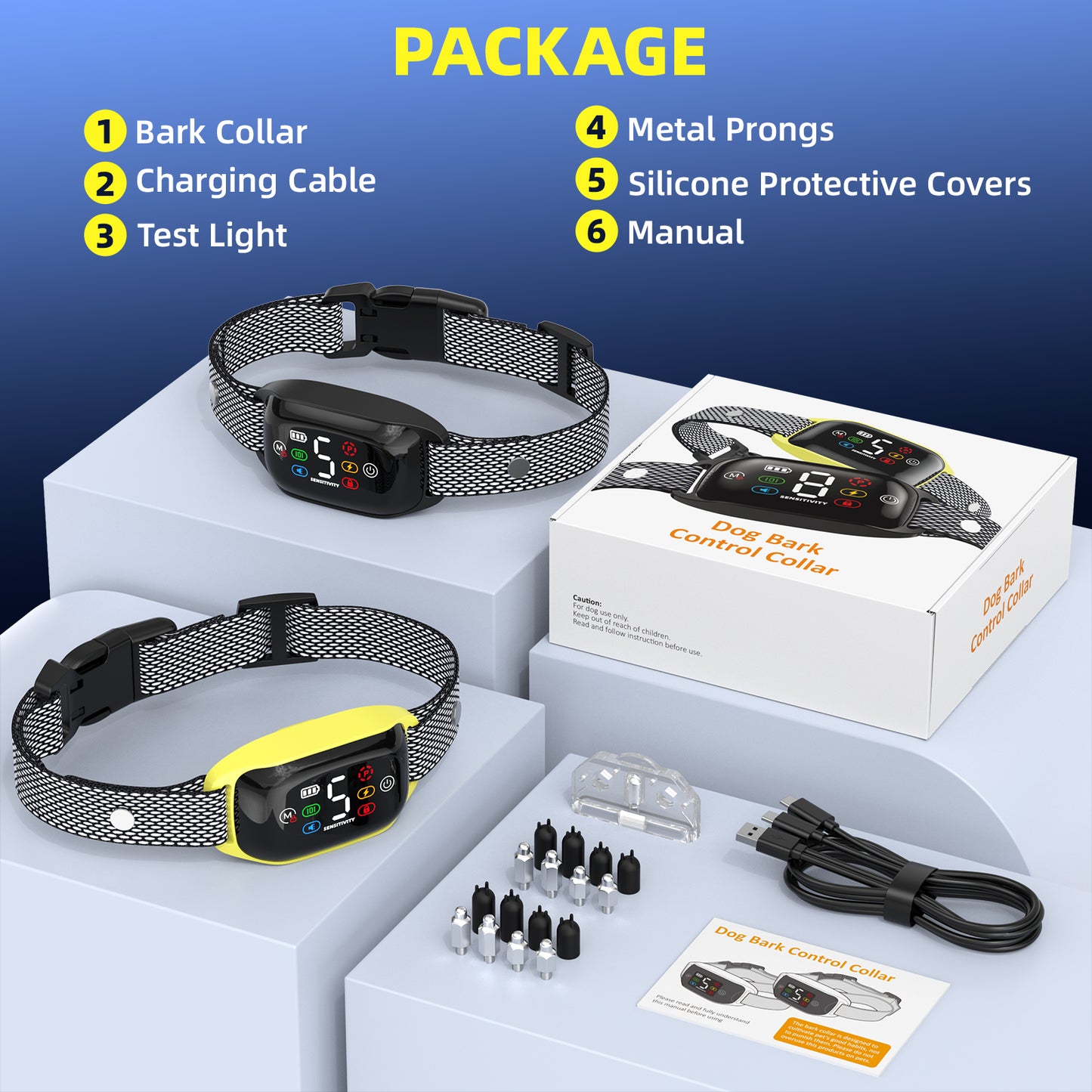 Bark Collar for Dogs 2 Pack,LAKWAR Rechargeable Stop Barking Training Collar with 8 Sensitivity,Bark Collar with Beep Vibration Shock