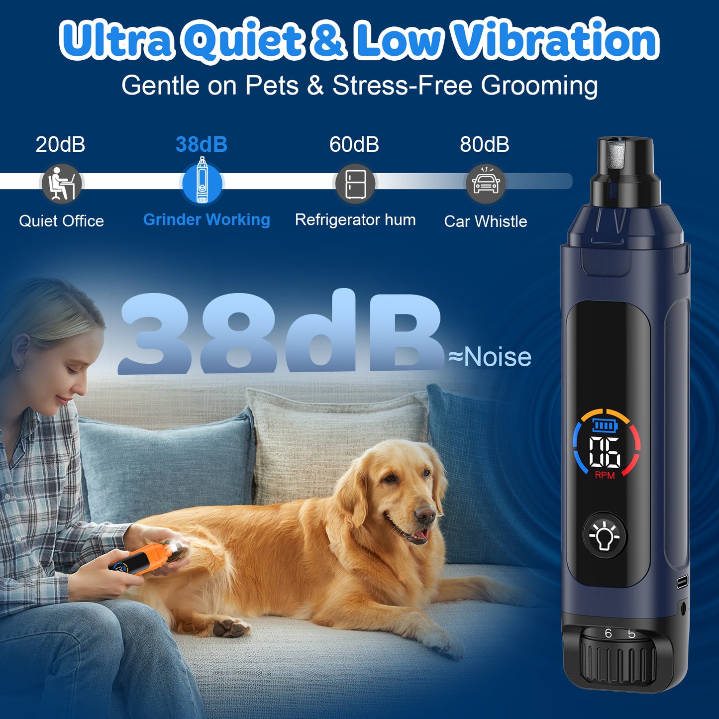 Dog Nail Grinder Upgraded,Professional 6-Speed Rechargeable Electric Dog Nail Clippers Pet Nail Trimmer Painless Paws Grooming & Smoothing for Small Medium Large Dogs & Cats