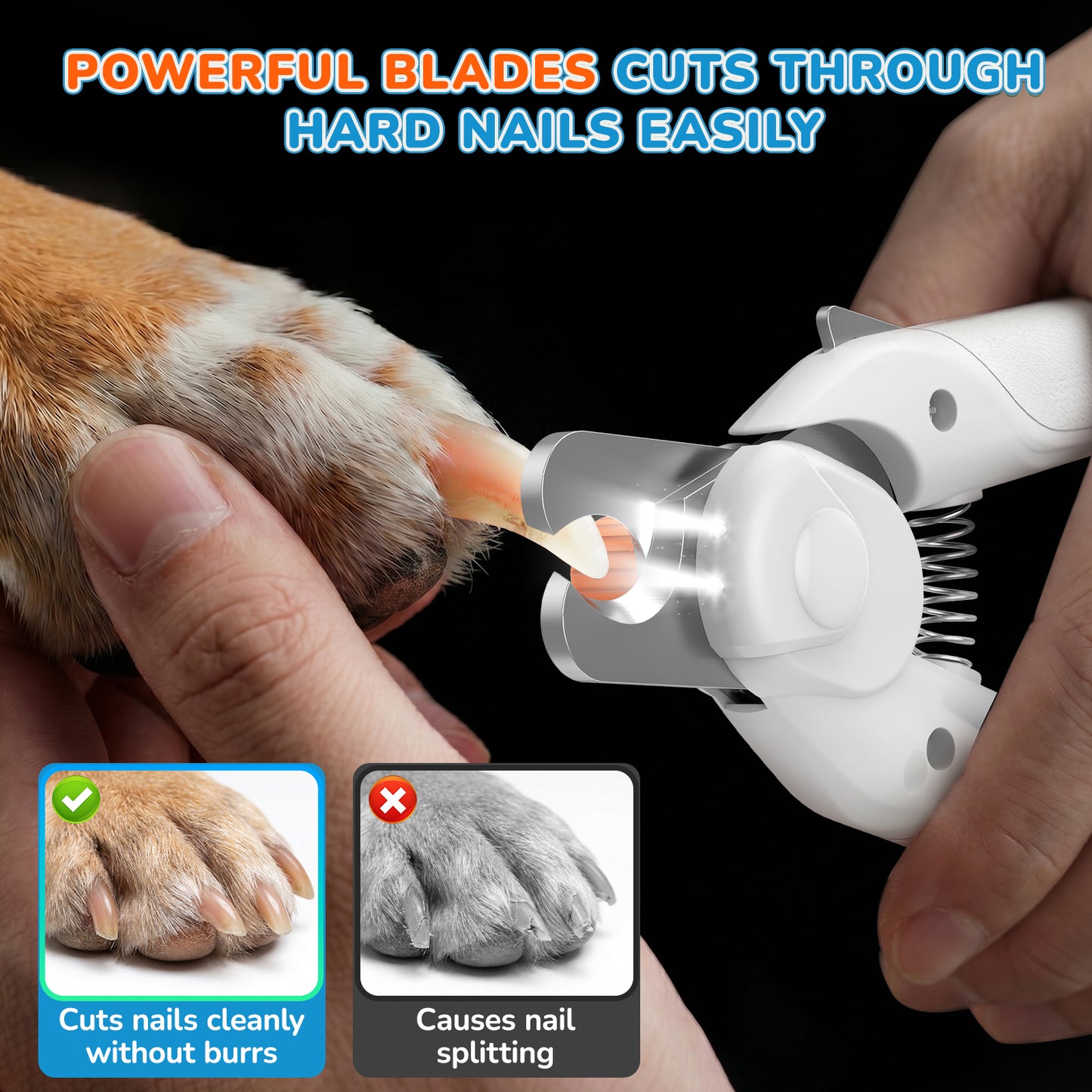 LAKWAR Professional Dog Nail Clipper - Lighted Dog Nail Trimmer for Large Dogs - Easy and Safe Pets Grooming Clippers - Cat Claw Trimmer with Nail File & Safety Guard