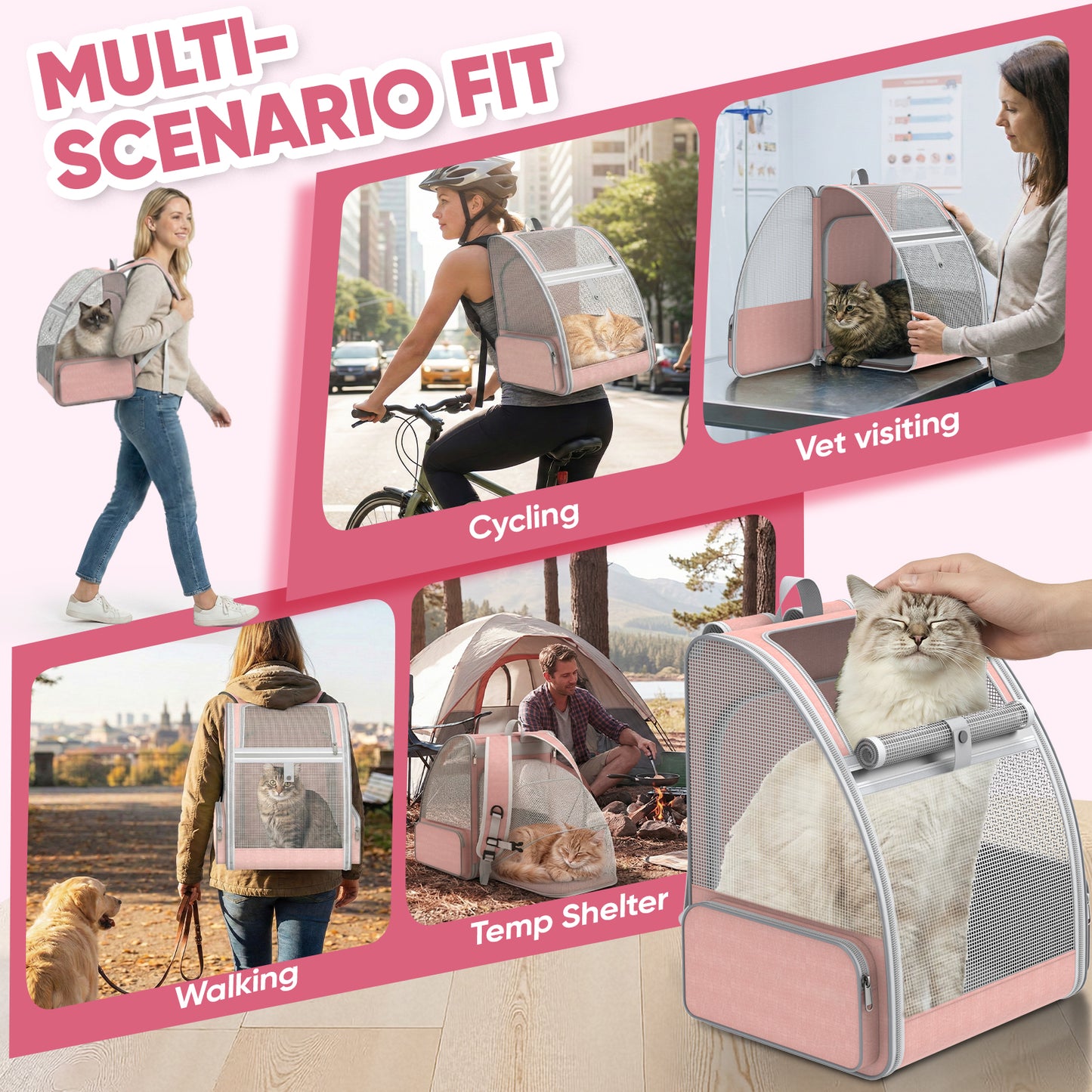 Cat Carrier Backpack Expandable Ventilated  Pet Carrier for Large Cat  Puppy Outdoor Travel Backpack with Breathable Mesh, Green