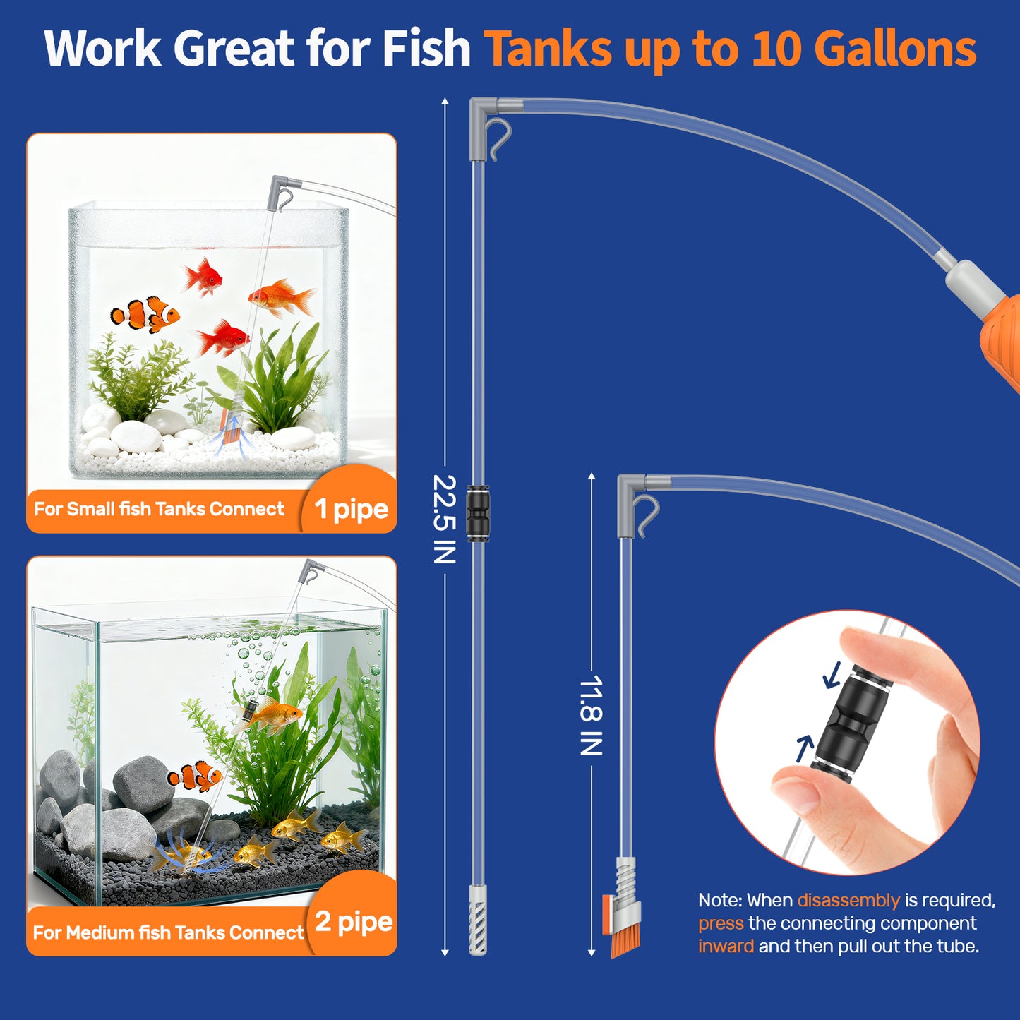 Aquarium Siphon Vacuum and Water Changer Kit (5-10 Gal)- Small Fish Tanks Gravel Sand Cleaning