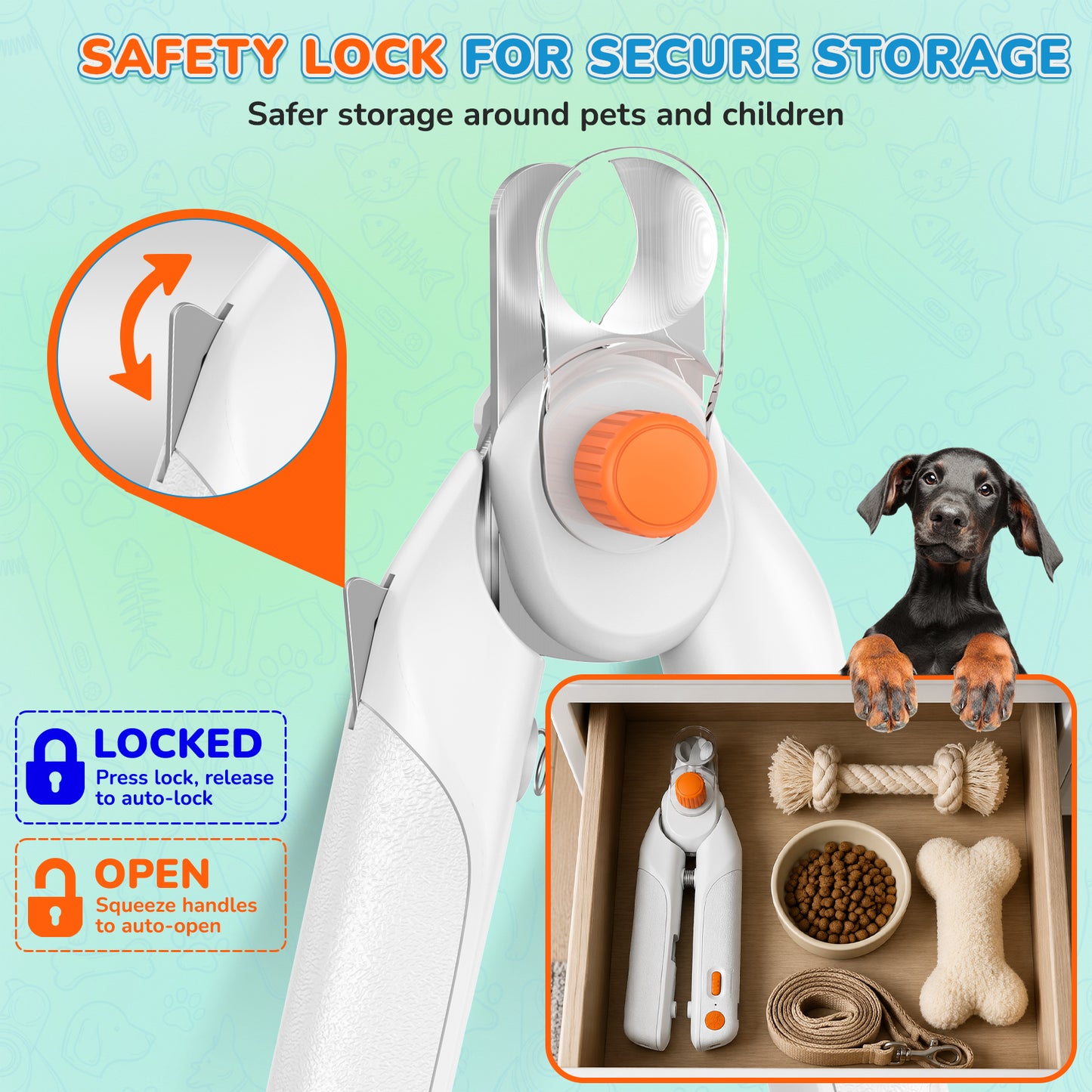 LAKWAR Professional Dog Nail Clipper - Lighted Dog Nail Trimmer for Large Dogs - Easy and Safe Pets Grooming Clippers - Cat Claw Trimmer with Nail File & Safety Guard