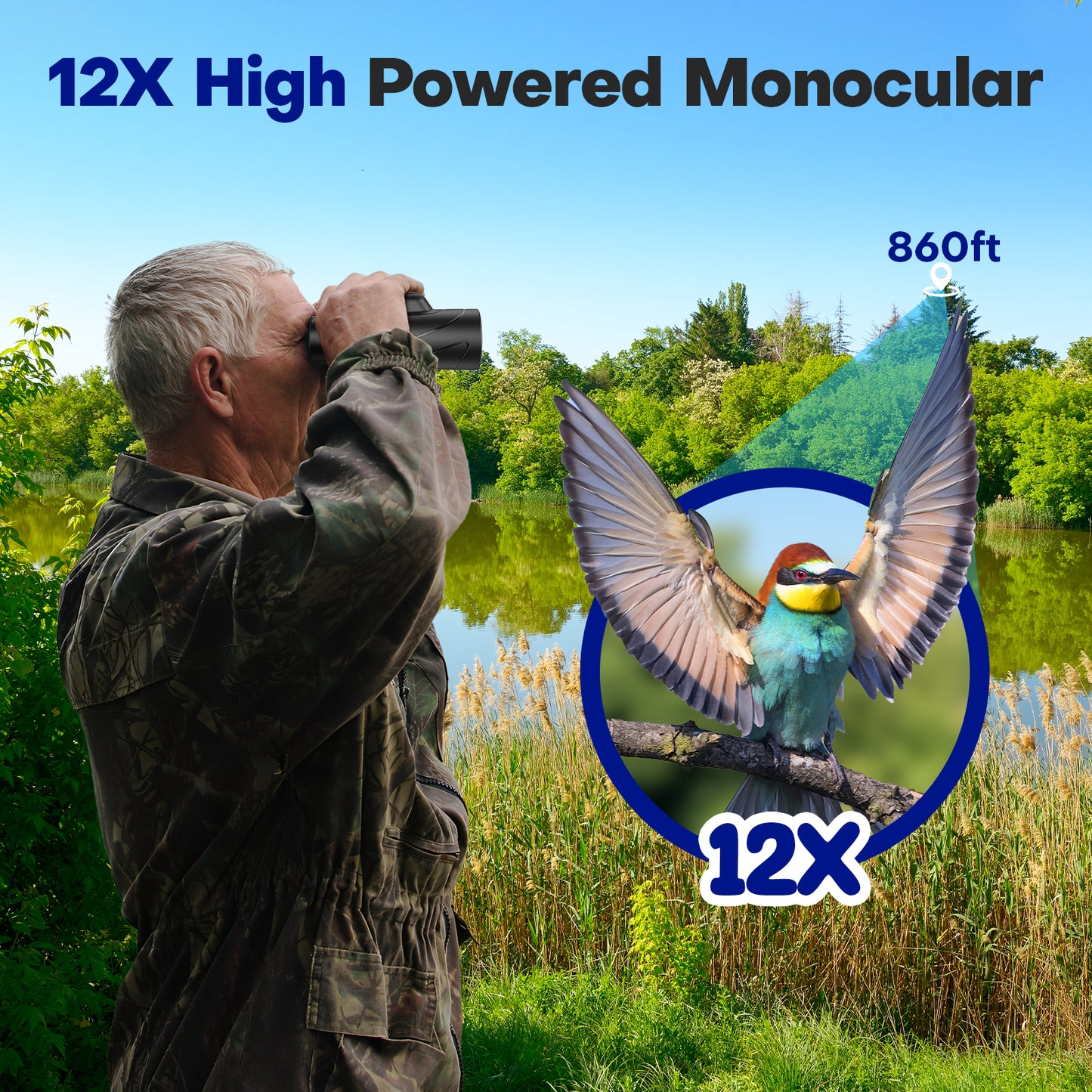 LAKWAR Monocular Telescope High Power 12x50 Monoculars Scope Compact Waterproof Fogproof Shockproof with Hand Strap for Adults Kids Bird Watching Hunting Camping Hiking Travling Wildlife Secenery