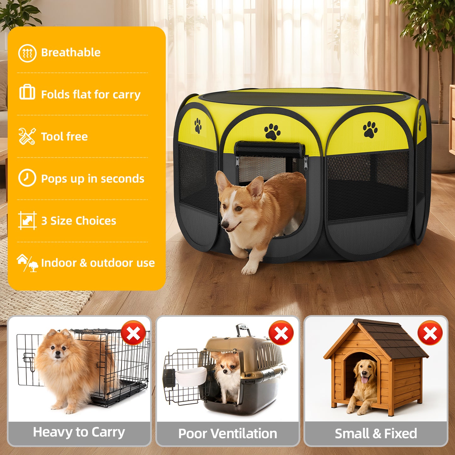 Pet Playpen for Small Animal Indoor Cats Enclosed, Pop up Dog Playpen Outdoor Tent Crate Cage with Locking Zipper Top Cover Door for Puppy Kitten Tent-Small