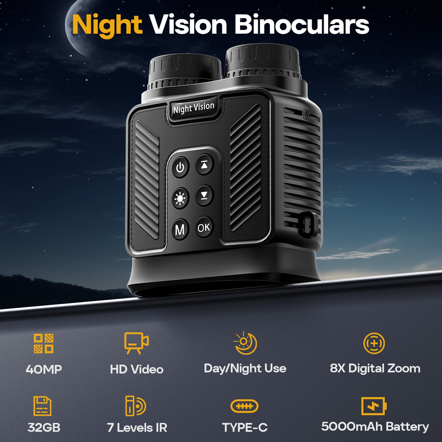 LAKWAR 8X Night Vision Binoculars for Total Darkness with 32G TF Card Infrared Digital Night Vision Binocular with Large Viewing Screen Hunting Binoculars for Day and Night