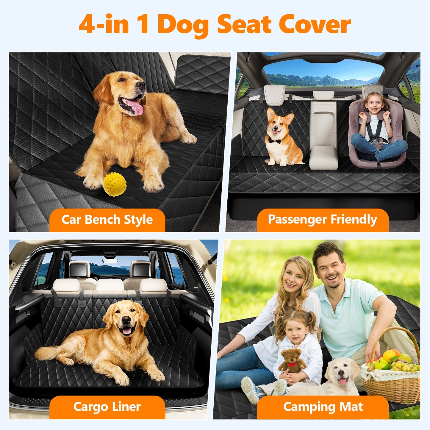 Dog Car Seat Cover-LAKWAR Non-slip Dog Car Bench with Seatbelt Waterproof Pet Car Seat Protector and Scratch-Resistant Dog Car Back Seat Protection