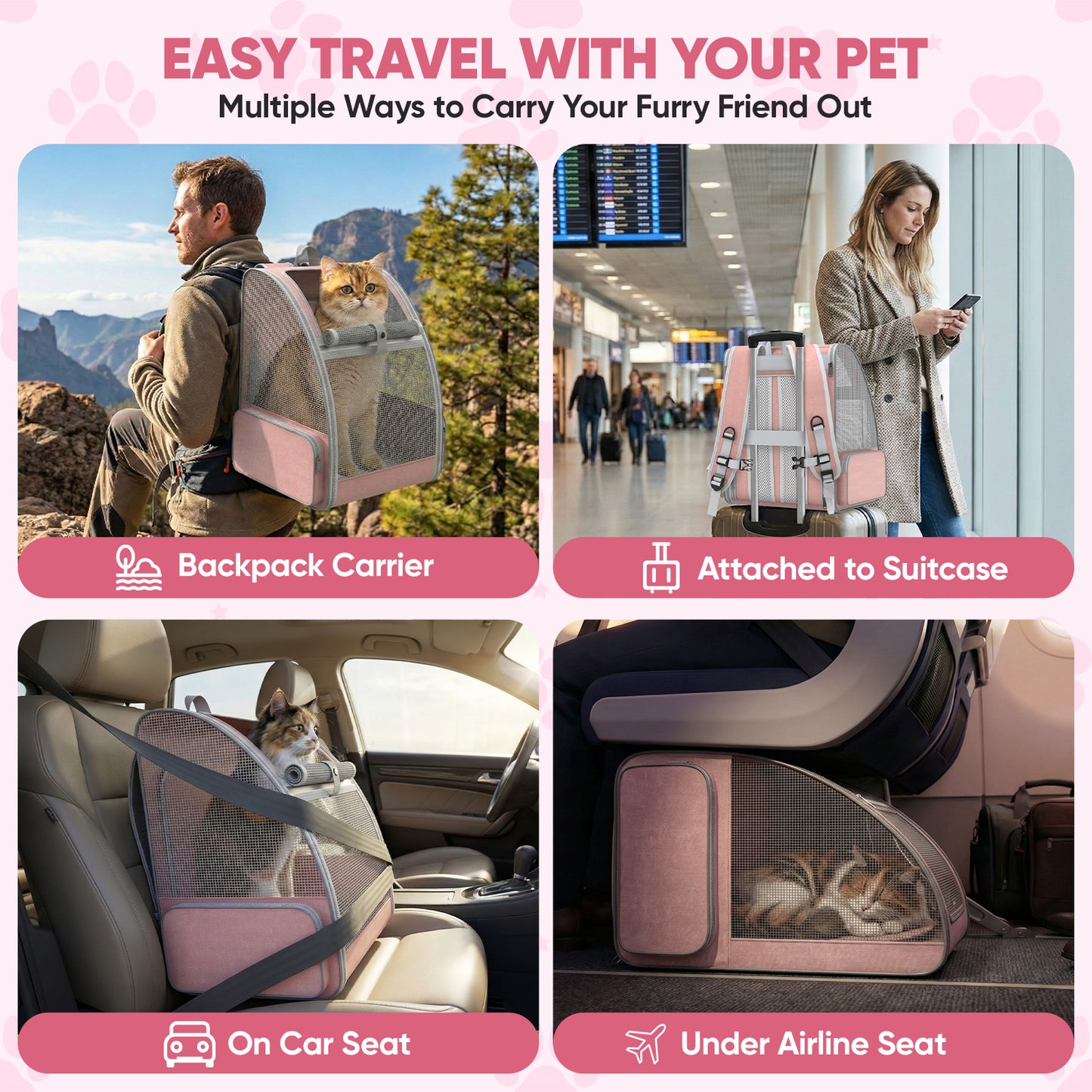 Cat Carrier Backpack Expandable Ventilated  Pet Carrier for Large Cat  Puppy Outdoor Travel Backpack with Breathable Mesh, Green