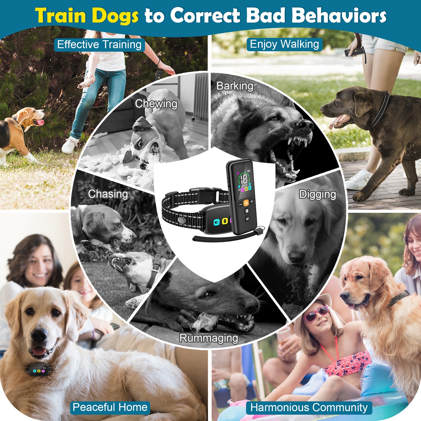 LAKWAR Dog Training Collar with Remote 2600FT, Training Collar with 8 Sound Options, Shock and Viration,IP67 Waterpoof,Safe Lock