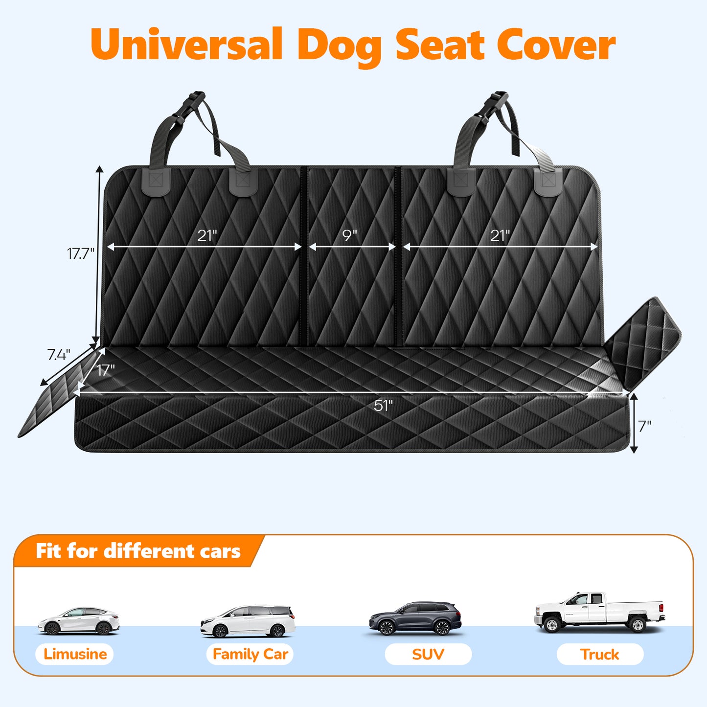 Dog Car Seat Cover-LAKWAR Non-slip Dog Car Bench with Seatbelt Waterproof Pet Car Seat Protector and Scratch-Resistant Dog Car Back Seat Protection