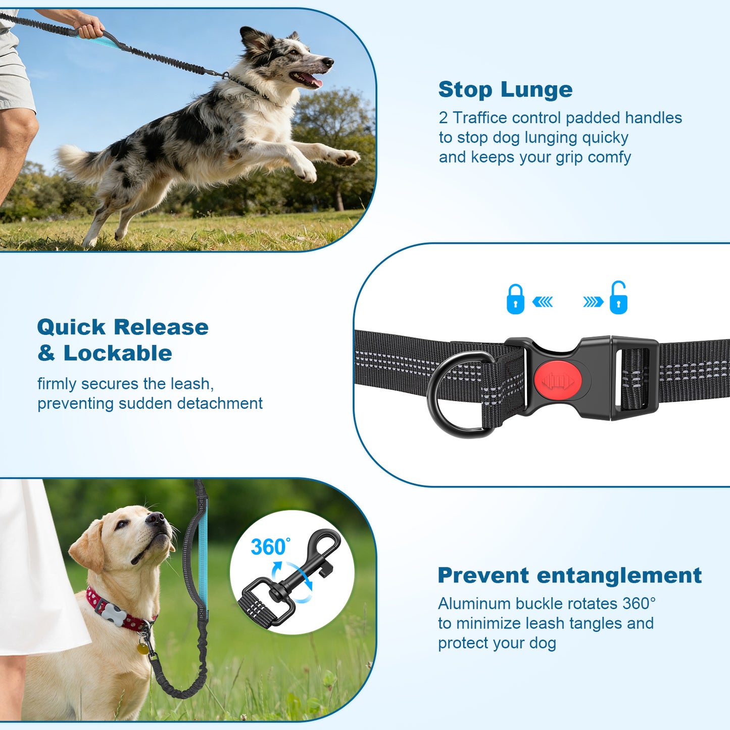 Hands Free Dog Leash for Running Jogging Walking with Zipper Pouch, Retractable Bungee Dog Leash Belt with Dual Padded Handles for Large/Medium Dogs, Adjustable Reflective Waist Belt