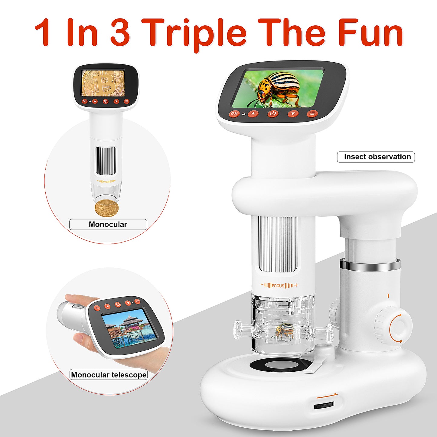 1000X Digital Micorscope 2'' IPS Screen,LAKWAR Handheld Micorscope with Slides Specimens and 32GB Memoray Card Coin Microscope Science Kit for Girls Boys Age 6+