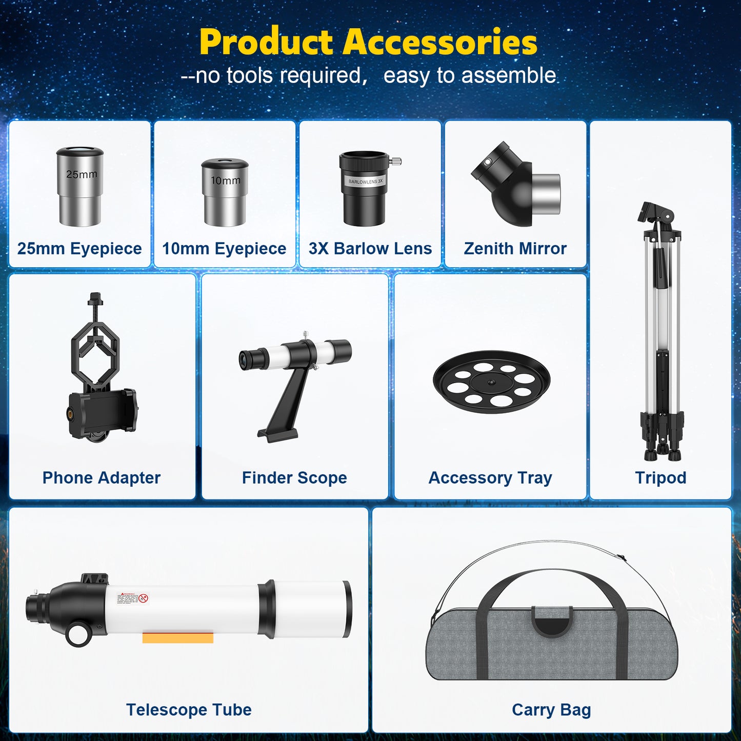 Telescope for Adults and Kids Beginners -500mm Astronomical Refracting Telescope with Carry Bag, Phone Adapter