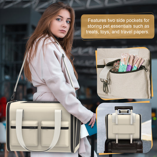 LAKWAR Cat Carrier Airline Approved-Pet Carrier for Small Medium Pet Up to 20 Lbs, Soft-Sided Cat Bag Portable Foldable Collapsible Travel Cat Dog Carrier