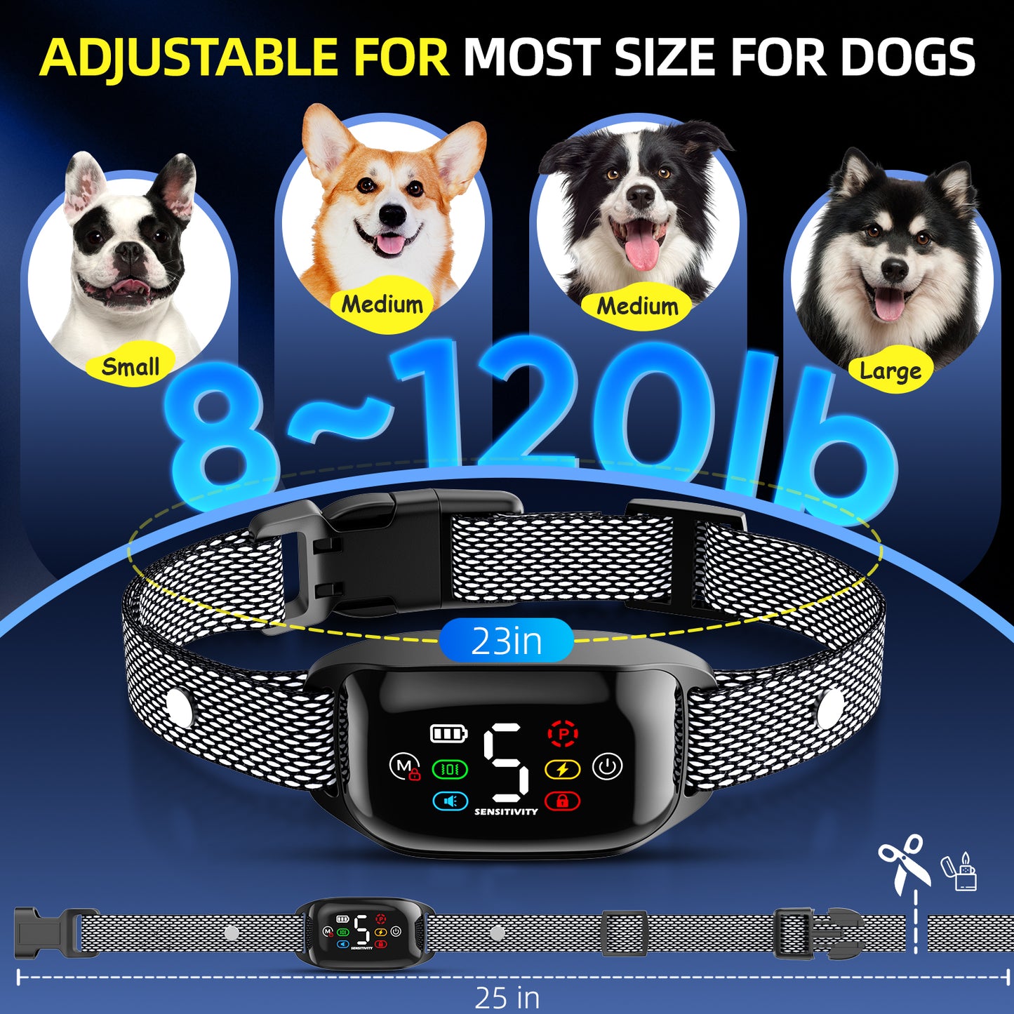 Bark Collar for Dogs 2 Pack,LAKWAR Rechargeable Stop Barking Training Collar with 8 Sensitivity,Bark Collar with Beep Vibration Shock