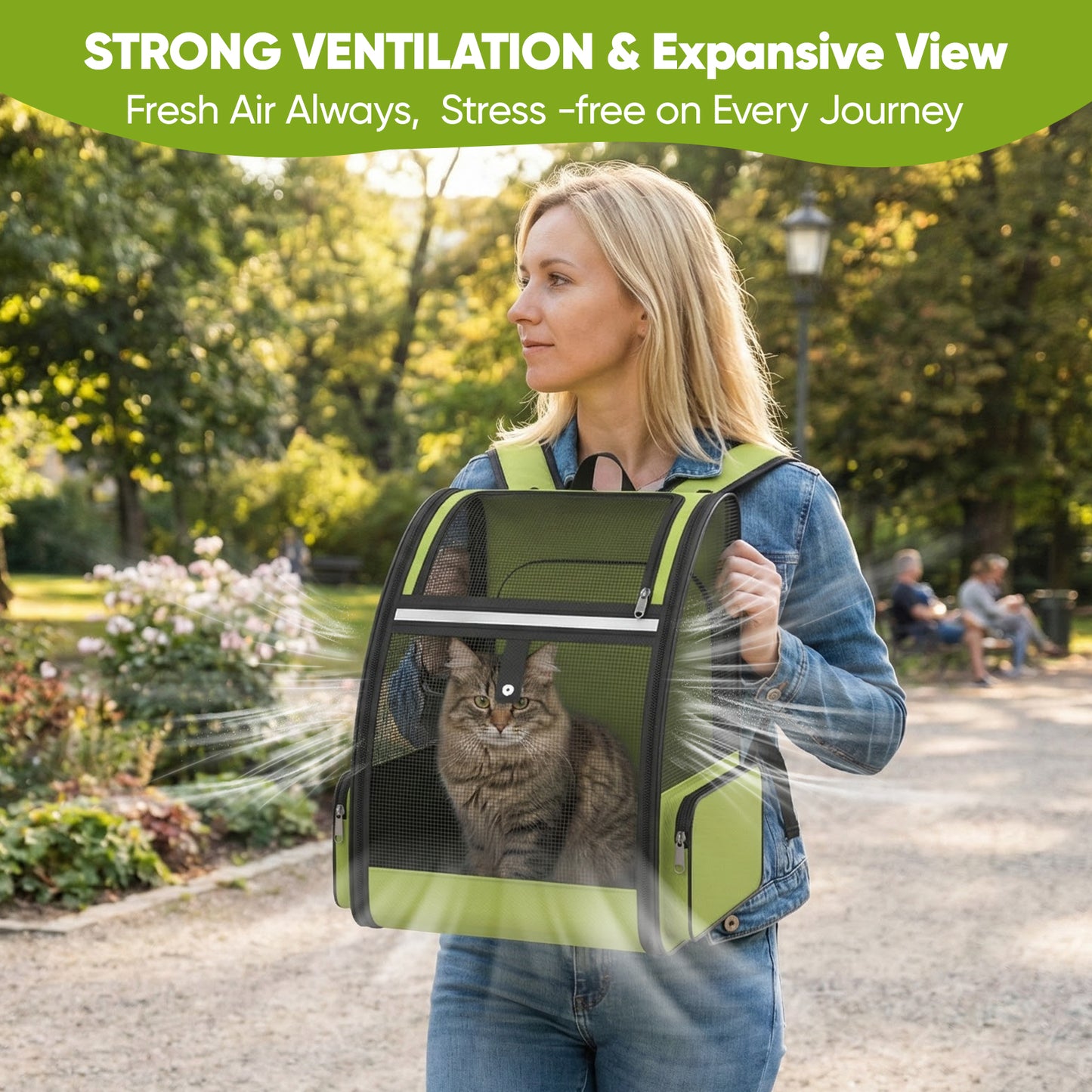 Cat Carrier Backpack Expandable Ventilated Pet Carrier for Large Cat Puppy Outdoor Travel Backpack with Breathable Mesh, Green