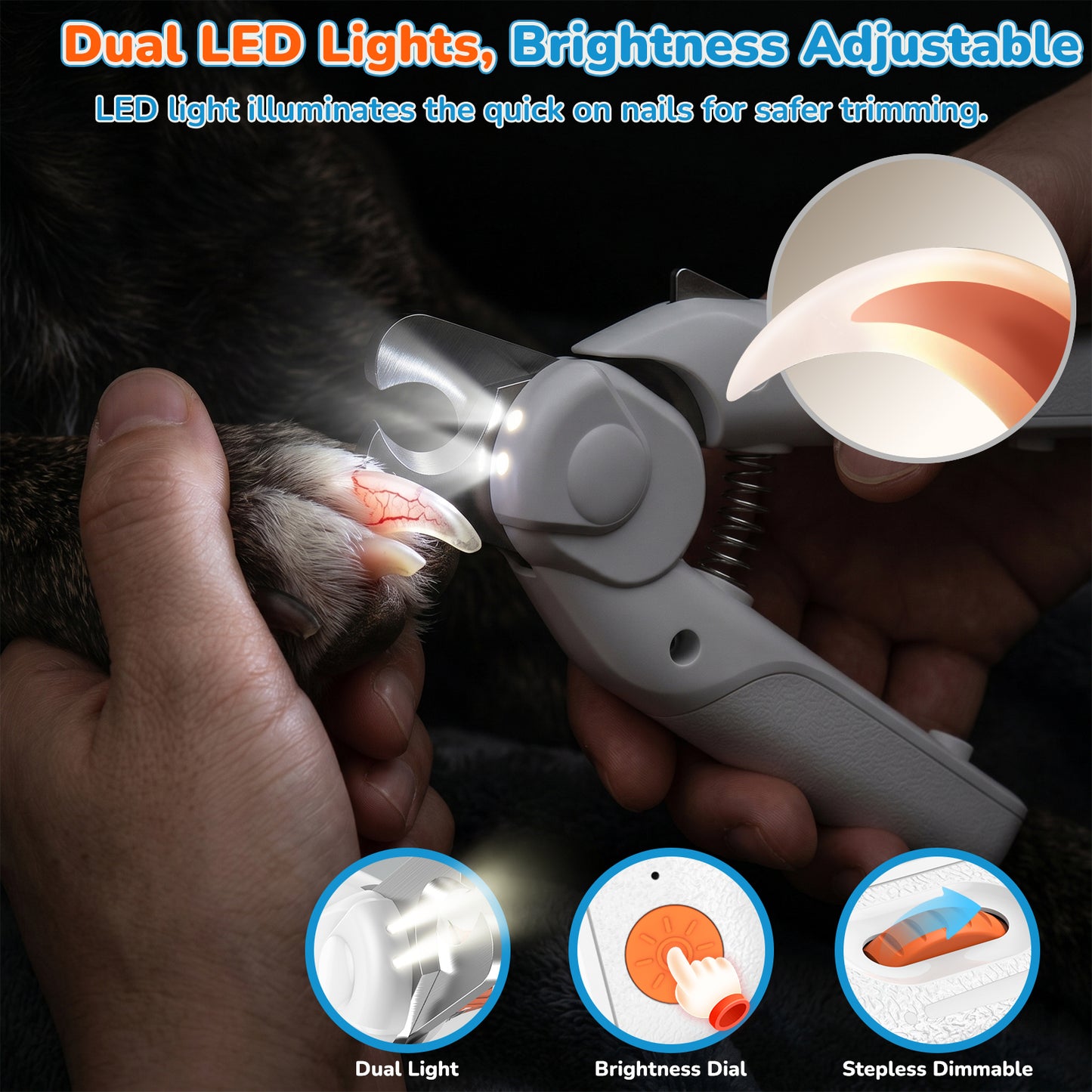 LAKWAR Professional Dog Nail Clipper - Lighted Dog Nail Trimmer for Large Dogs - Easy and Safe Pets Grooming Clippers - Cat Claw Trimmer with Nail File & Safety Guard