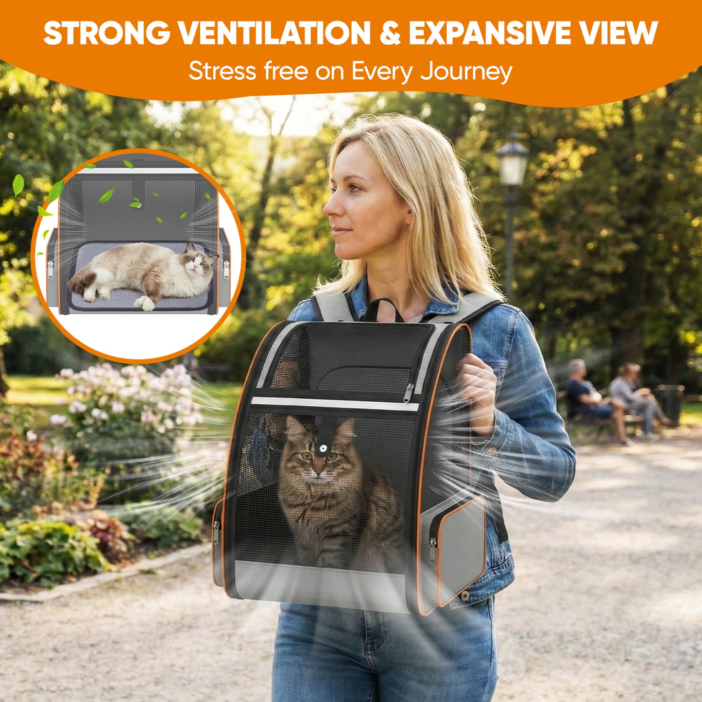 LAKWAR Cat Carrier Backpack Expandable Foldable Pet Carrier for Large Cat Puppy Outdoor Travel Backpack with Breathable Mesh, Gray