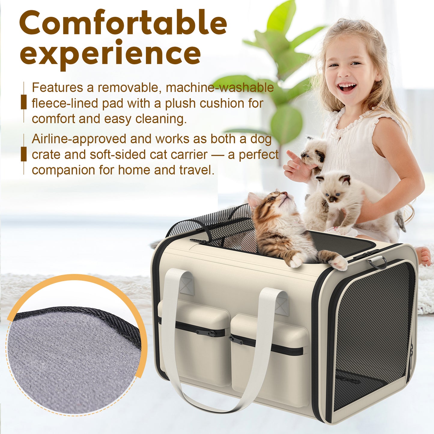 LAKWAR Cat Carrier Airline Approved-Pet Carrier for Small Medium Pet Up to 20 Lbs, Soft-Sided Cat Bag Portable Foldable Collapsible Travel Cat Dog Carrier
