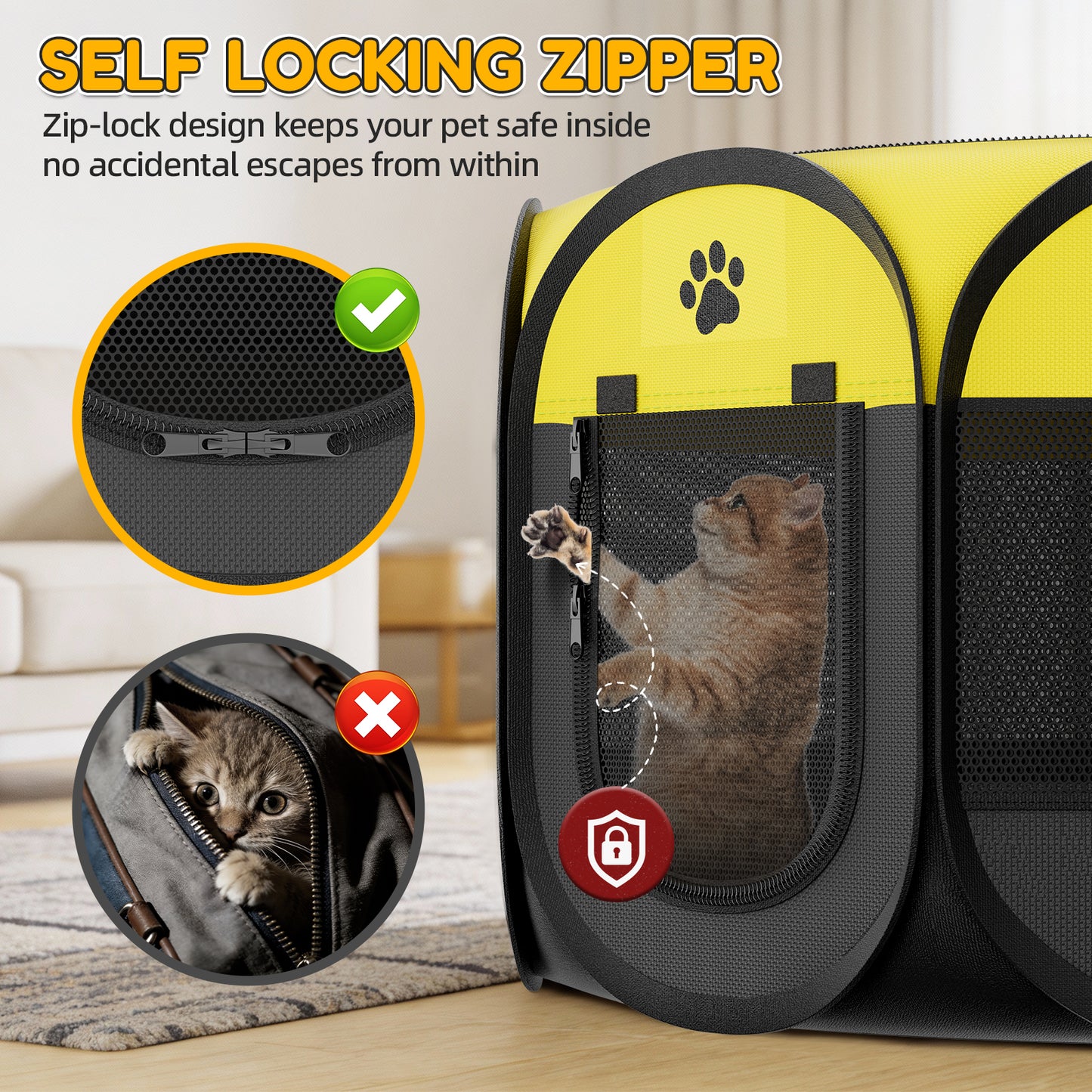 Pop Up Dog Playpen Large 44.5-Pet Playpen Indoor Dog Crate Tent Cage Outdoor-Portable Enclosure Kennel with Top & Locking Zipper for Dogs/Cats/Rabbits