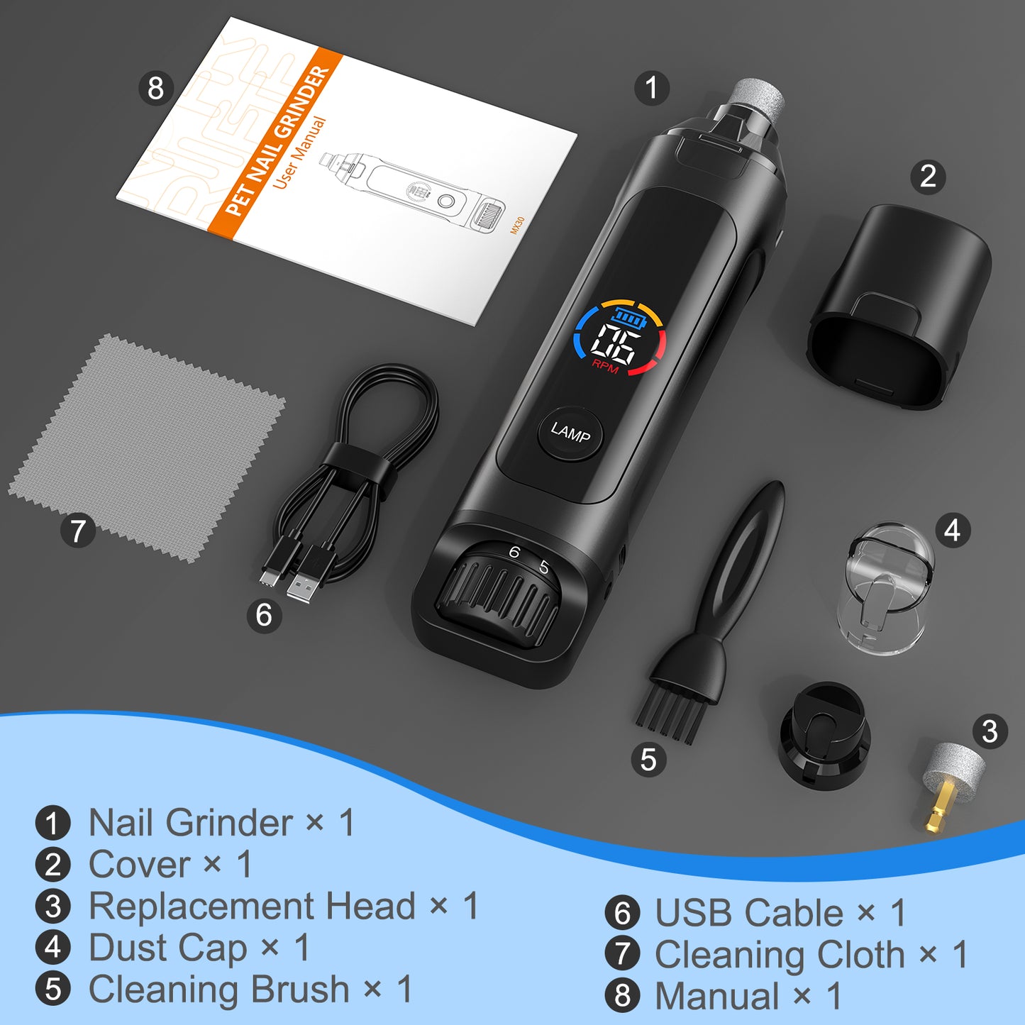 Gray Dog Nail Grinder Upgraded,Professional 6-Speed Rechargeable Electric Dog Nail Clippers Pet Nail Trimmer Painless Paws Grooming & Smoothing for Small Medium Large Dogs & Cats (Gray)