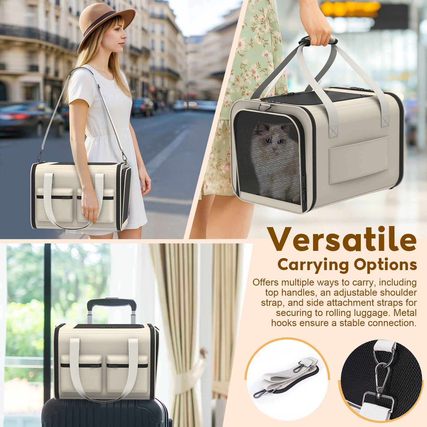 LAKWAR Cat Carrier Airline Approved-Pet Carrier for Small Medium Pet Up to 20 Lbs, Soft-Sided Cat Bag Portable Foldable Collapsible Travel Cat Dog Carrier