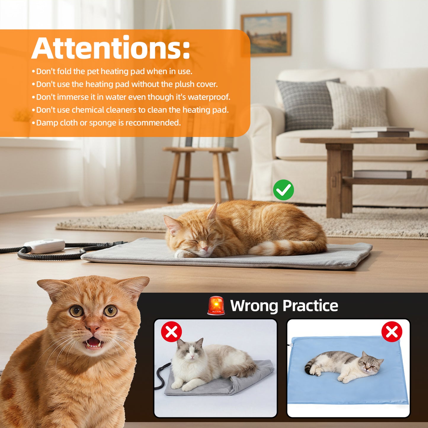 Pet Heating Pad for Dogs and Cats, Heated Cat Bed with Steel-Wrapped Cord and Soft Fleece Cover, 19.5 x 15.6 Inches Gifts for Cats Puppy in Winter