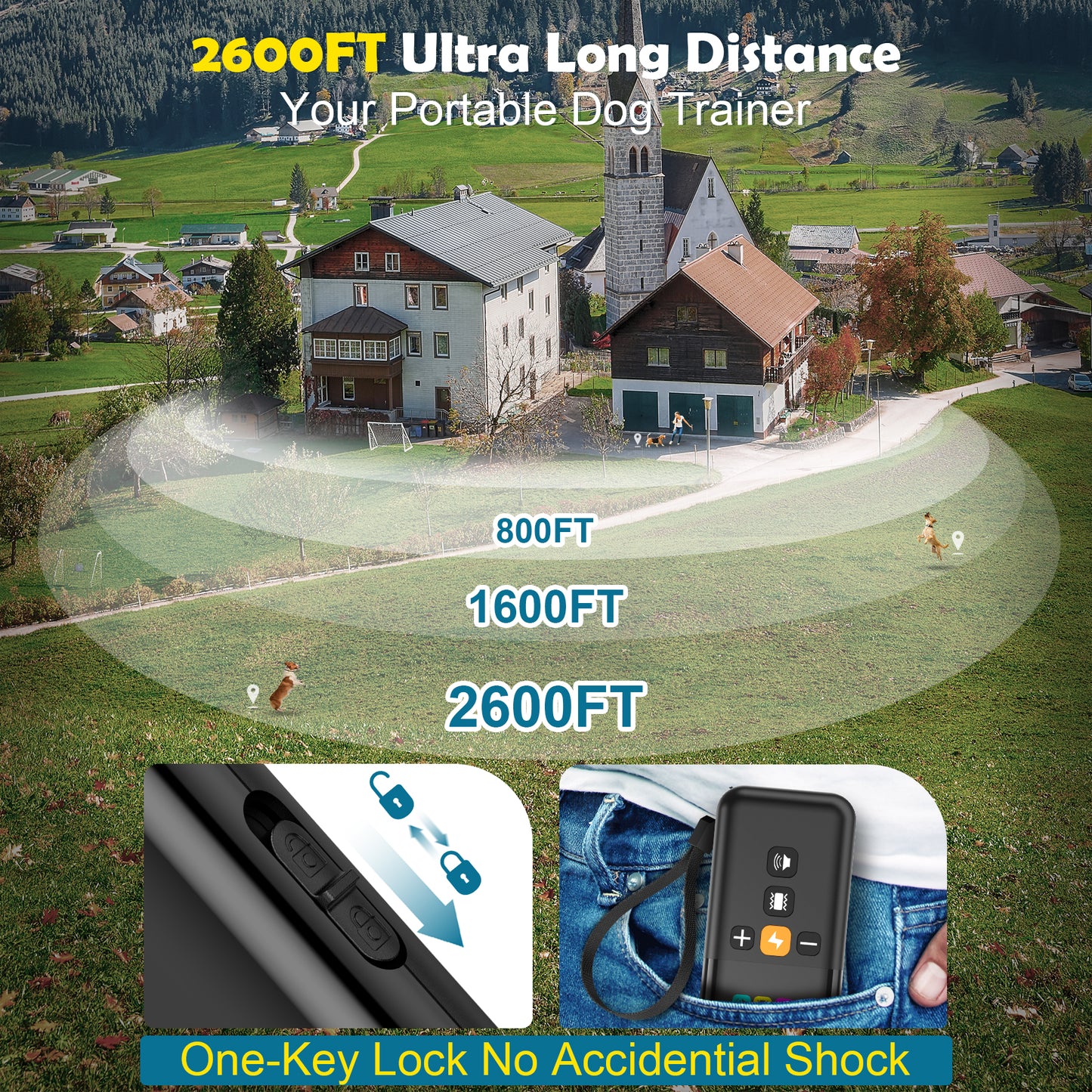 LAKWAR Dog Training Collar with Remote 2600FT, Training Collar with 8 Sound Options, Shock and Viration,IP67 Waterpoof,Safe Lock