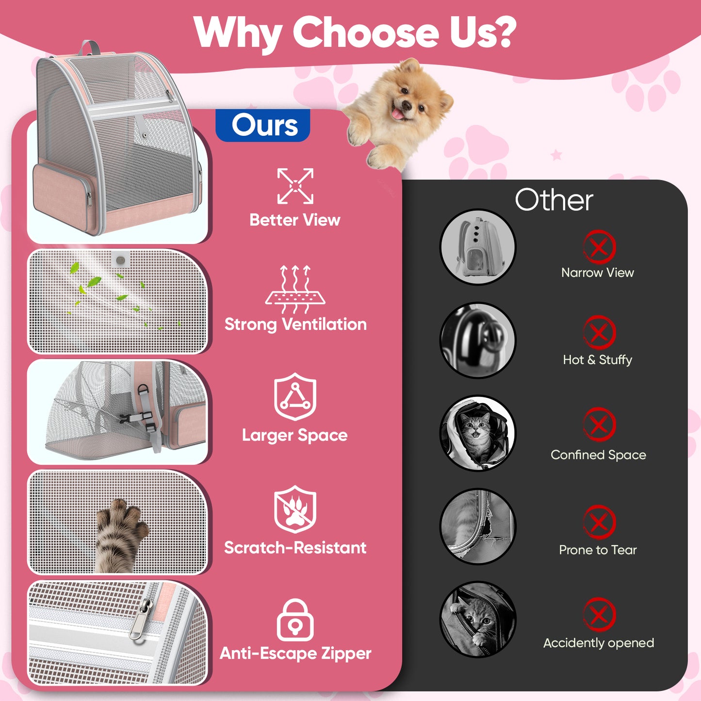 Cat Carrier Backpack Expandable Ventilated  Pet Carrier for Large Cat  Puppy Outdoor Travel Backpack with Breathable Mesh, Green