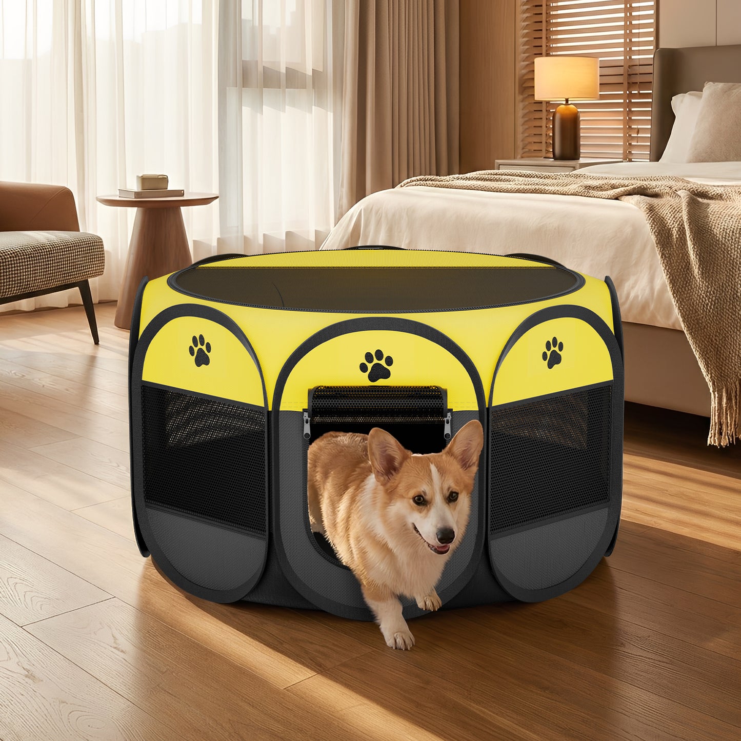 Pop Up Dog Playpen Large 44.5-Pet Playpen Indoor Dog Crate Tent Cage Outdoor-Portable Enclosure Kennel with Top & Locking Zipper for Dogs/Cats/Rabbits