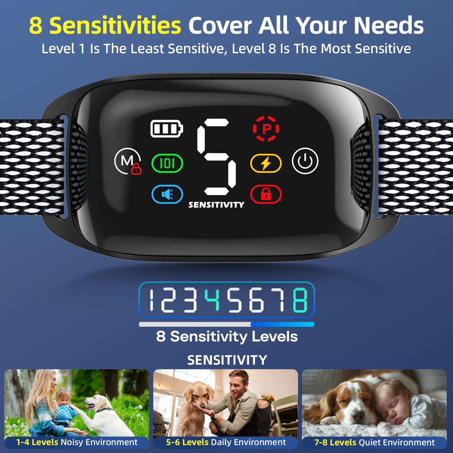 Bark Collar for Dogs 2 Pack,LAKWAR Rechargeable Stop Barking Training Collar with 8 Sensitivity,Bark Collar with Beep Vibration Shock