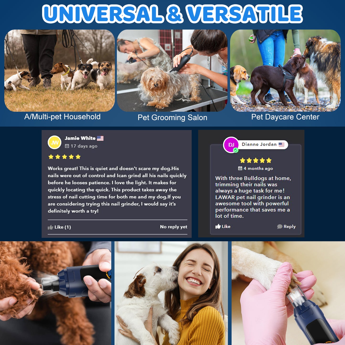 Dog Nail Grinder Upgraded,Professional 6-Speed Rechargeable Electric Dog Nail Clippers Pet Nail Trimmer Painless Paws Grooming & Smoothing for Small Medium Large Dogs & Cats