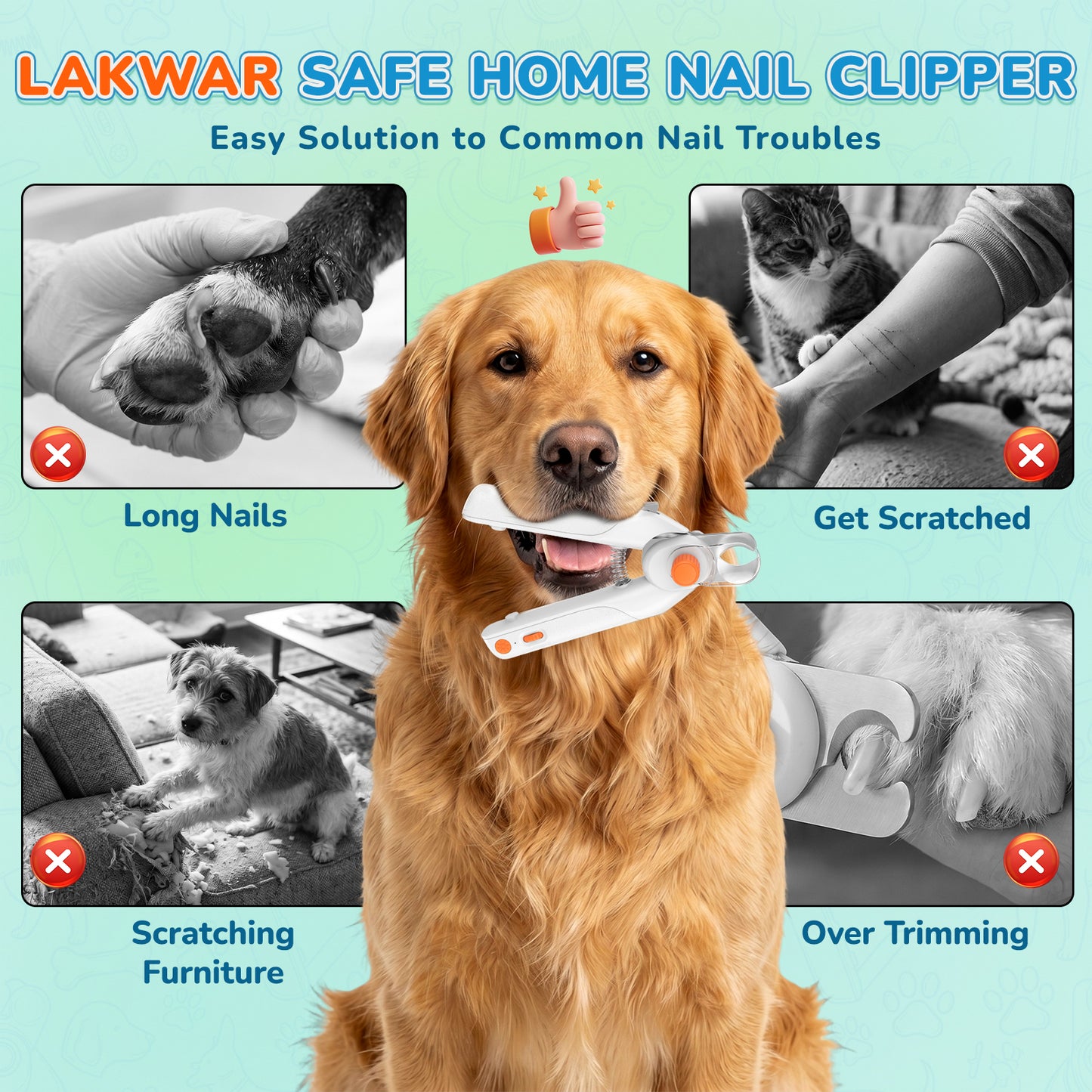 LAKWAR Professional Dog Nail Clipper - Lighted Dog Nail Trimmer for Large Dogs - Easy and Safe Pets Grooming Clippers - Cat Claw Trimmer with Nail File & Safety Guard