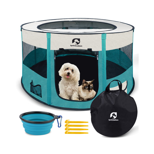 LAKWAR Large Pet Playpen for Dogs & Cats, 36"/90CM Diameter 24"/60cm Height Pet Playpens Foldable Portable Indoor Outdoor with Carrying Case for Cat Puppy Rabbit,Blue