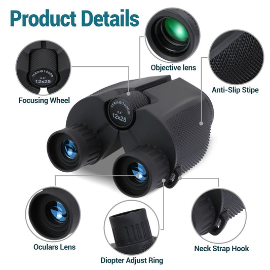 LAKWAR 10x25 Bionculars for Adults and Kids, FMC Bak 4 Clear Vision Compact Binoculars for Bird Watching, Outdoor Viewing, Hunting, Theater and Concerts and Sport Games