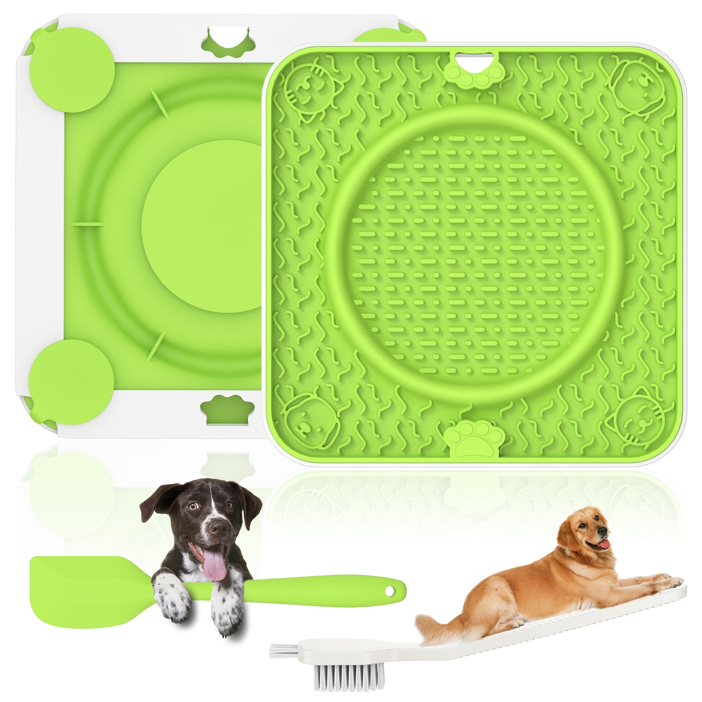 Licking Mat Silicone Dog Lick Mat Slow Food for Dogs - Anti-Biting/Tear-Resistant Lick Mat with Suction Cups, Interactive Dog Toys - Green