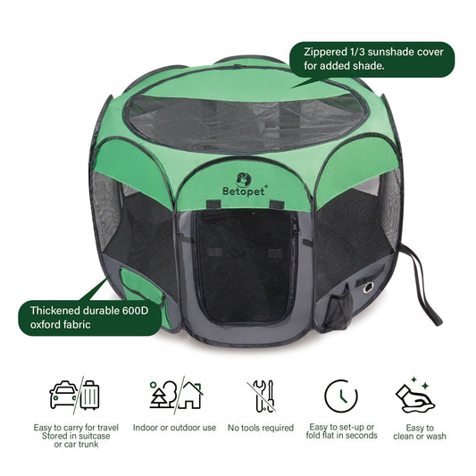 Dog Playpen with Sunproof Cover  Dog Playpen Pet Playground/Kennel Outdoor/Indoor Portable Foldable Waterproof Tent Crate Cage