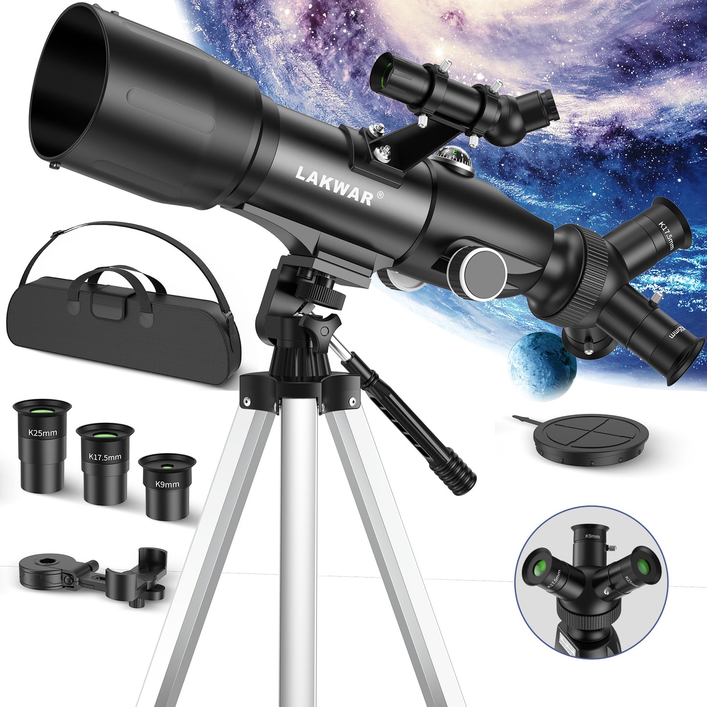 Telescope for Adults & Kid,400mm Refractor Telescope for Astronomy Beginners（16X-132X),Upgraded Telescope with Phone Adapter and Tripod