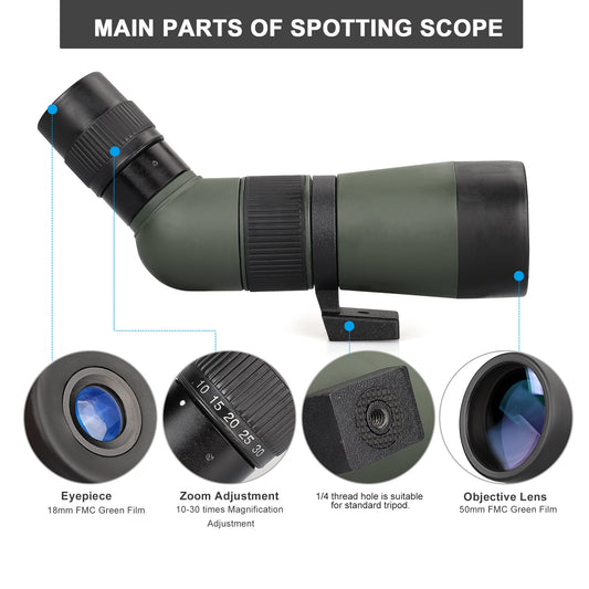 LAKWAR 10-30x50 Spotting Scope with Tripod，High Power Monocular for Bird Watching,Wildlife,Scenery,Target Shooting,Hunting