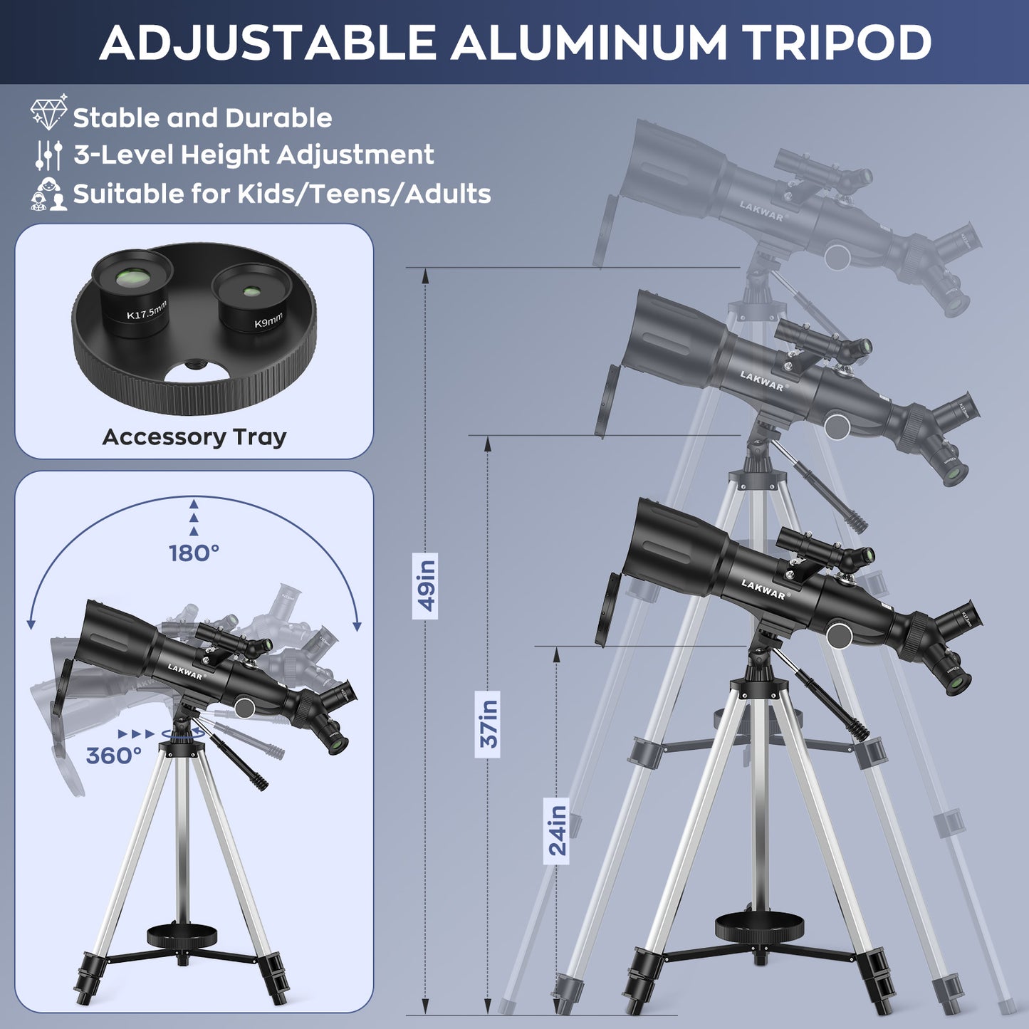 Telescope for Adults & Kid,400mm Refractor Telescope for Astronomy Beginners（16X-132X),Upgraded Telescope with Phone Adapter and Tripod