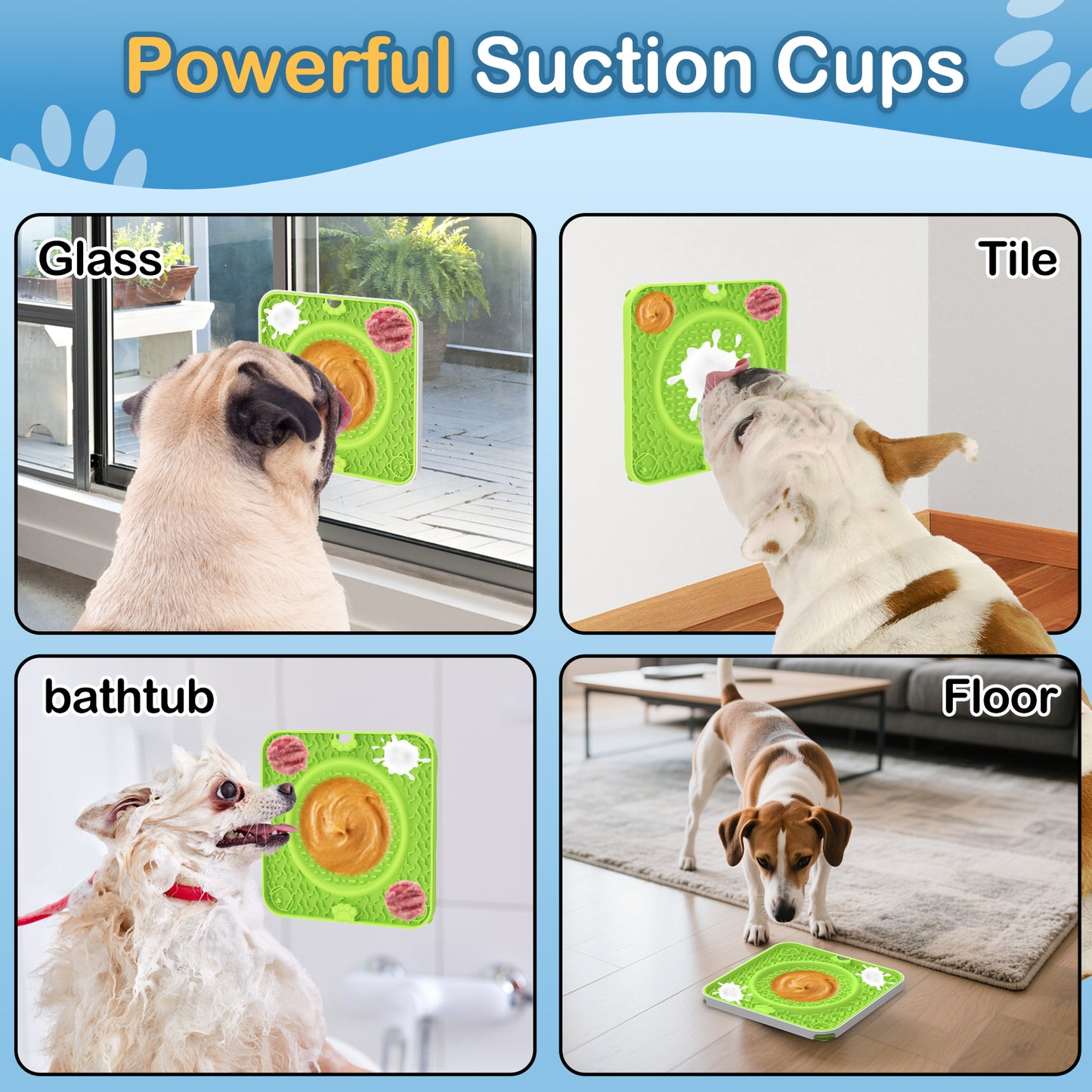 Licking Mat Silicone Dog Lick Mat Slow Food for Dogs - Anti-Biting/Tear-Resistant Lick Mat with Suction Cups, Interactive Dog Toys - Green
