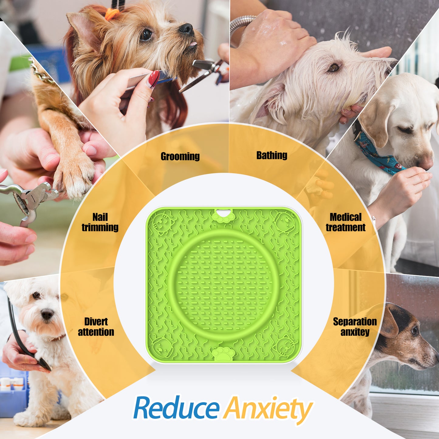 Licking Mat Silicone Dog Lick Mat Slow Food for Dogs - Anti-Biting/Tear-Resistant Lick Mat with Suction Cups, Interactive Dog Toys - Green