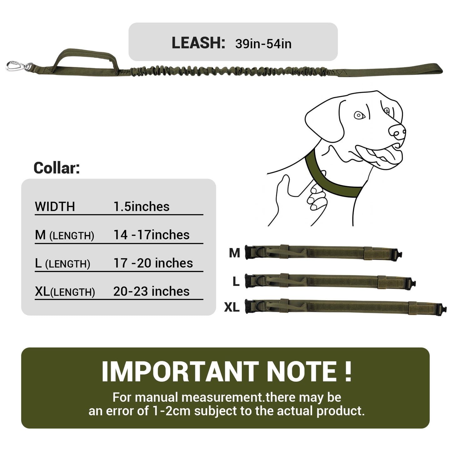 LAKWAR Tactical Dog Collar and Leash Set, Adjustable Military Training Nylon Dog Collar with Handle and Heavy Metal Buckle for Medium and Large Dogs (M, Green-Set)