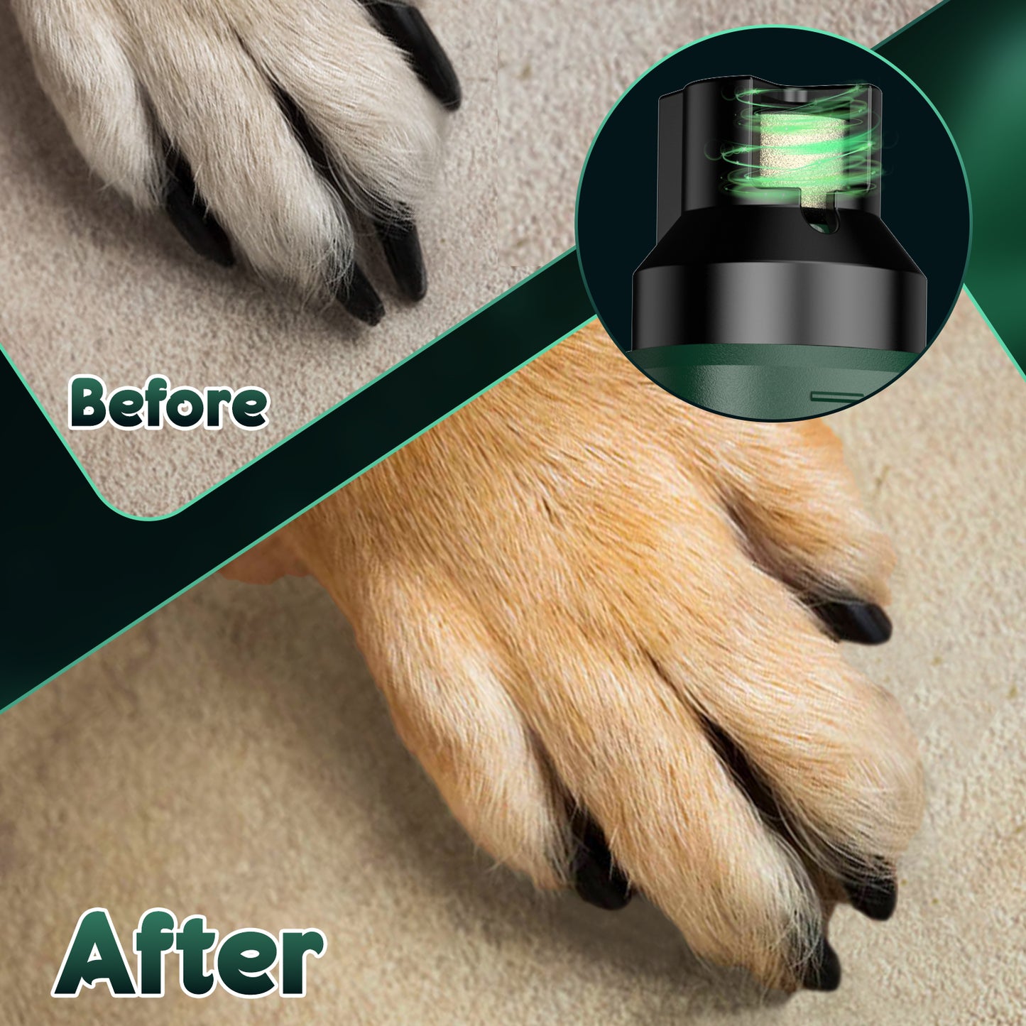 Dog Nail Grinder with LED Light, 5-Speed Quiet Dog Nail Trimmer-Safe Painless Nail Grooming & Smoothing for Small Medium Large Dog Breed，Green