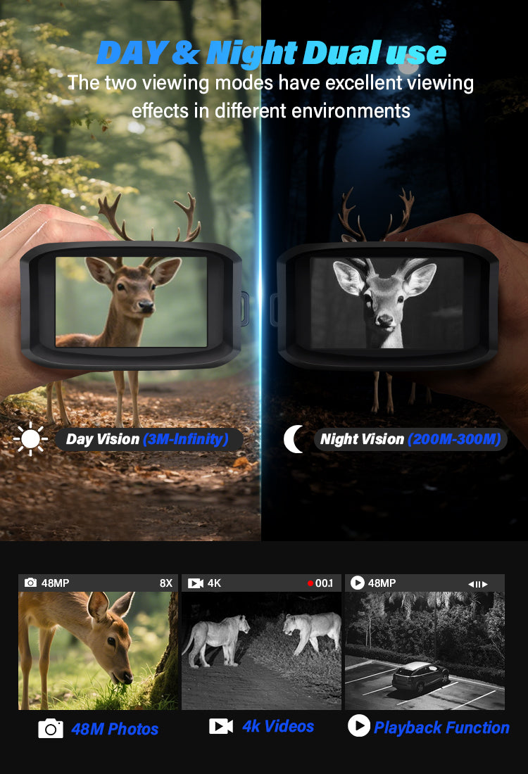 LAKWAR Night Vision Binoculars for Adults-15X Zoom, 4'' Screen & 10000mAh Rechargeable 4K Infrared Digital Binoculars Day & Night Vision for Hunting, Camping,Wildlife& Surveillance