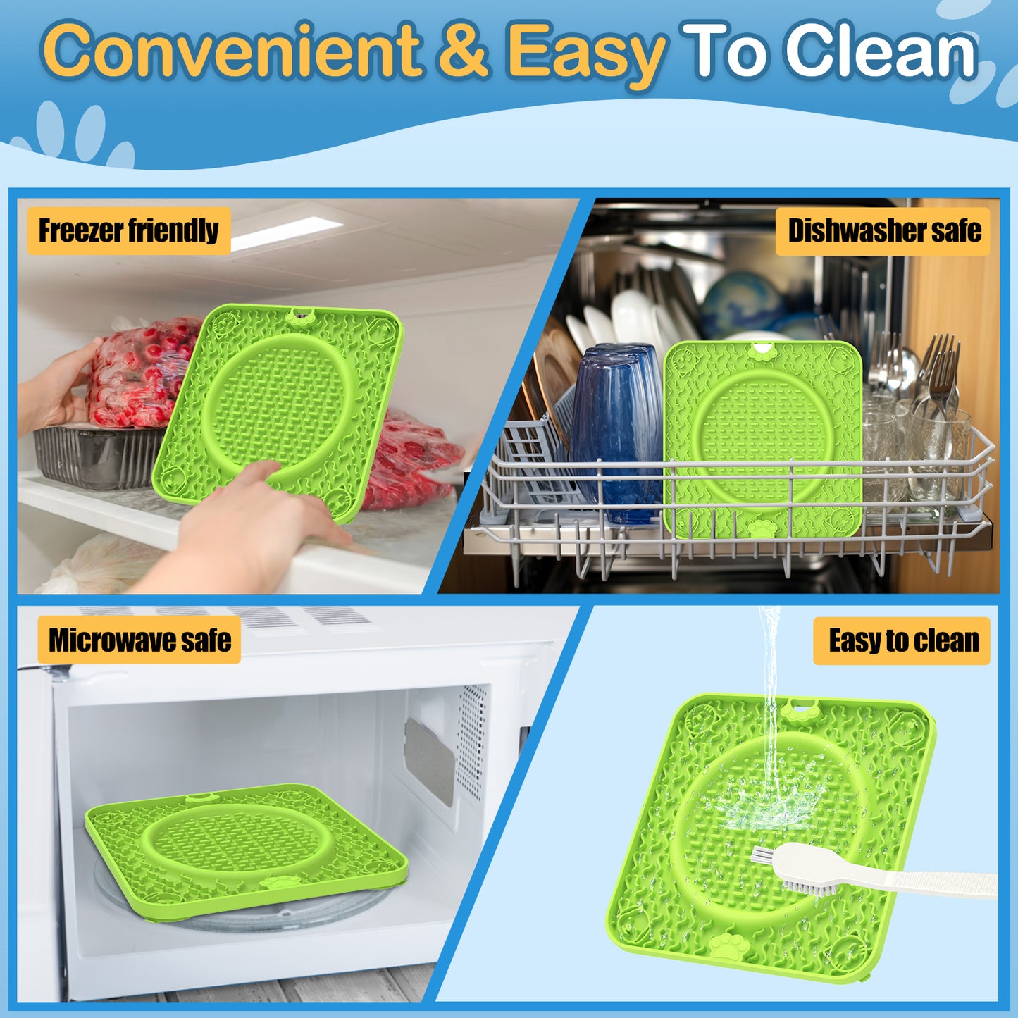 Licking Mat Silicone Dog Lick Mat Slow Food for Dogs - Anti-Biting/Tear-Resistant Lick Mat with Suction Cups, Interactive Dog Toys - Green