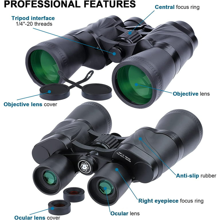 LAKWAR Binoculars for Adults,20x50 HD Binoculars for Bird Watching Hunting Hiking Travel Stargazing Concerts Sports, BAK4 Prism FMC Lens,Black