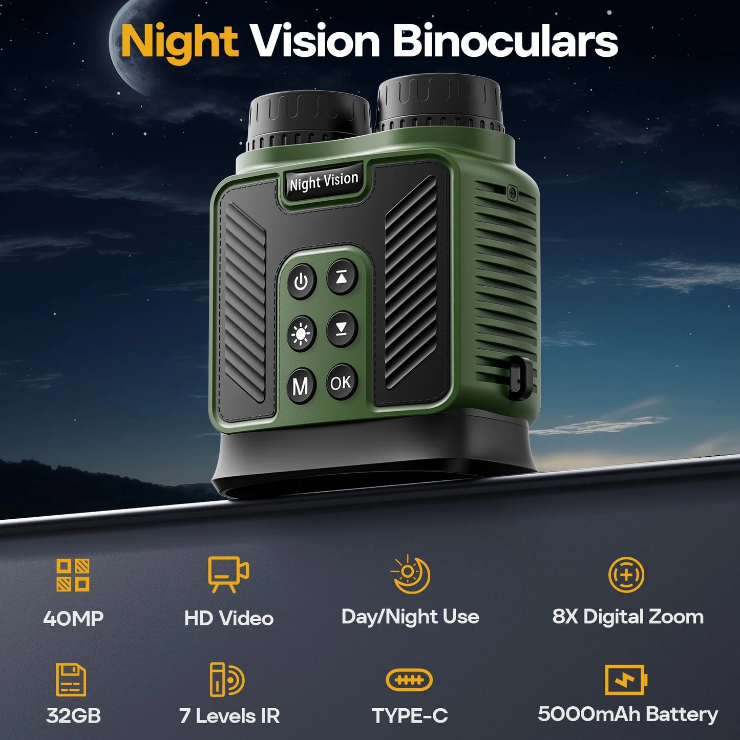 Night Vision Googles,8X Night Vision Binoculars with 5000mAh Large Battery, 3'' HD Screen Digital Binoculars with 7 Level IR for Camping and Observe Can Save Photo and Video with 32GB TFCard