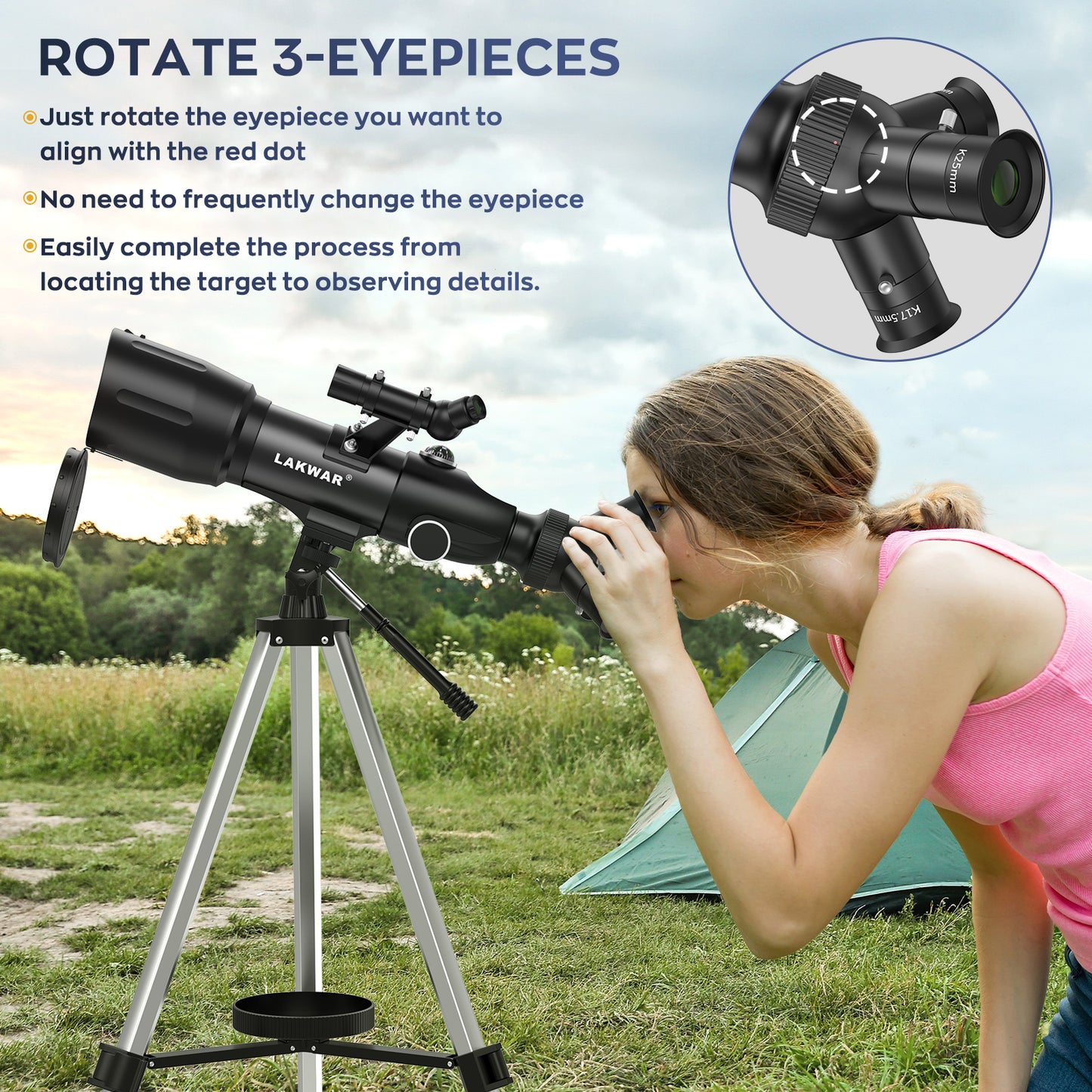 Telescope for Adults & Kid,400mm Refractor Telescope for Astronomy Beginners（16X-132X),Upgraded Telescope with Phone Adapter and Tripod