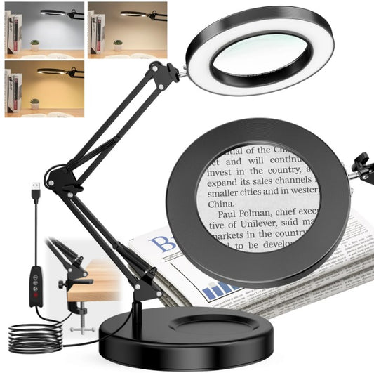 Magnifying Glass for Close Work 10X-LAKWAR Magnifying Glass with Light and Stand Hands Free Magnifier Desk Lamp with Clamp for Repair Craft Close Work